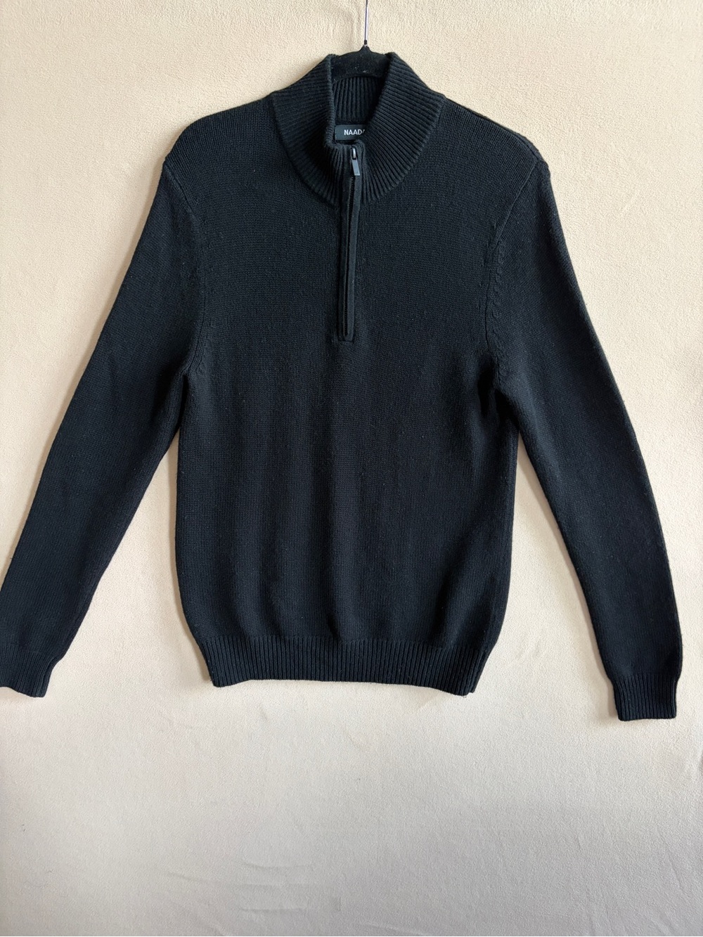 Naadam Men’s Wool Cashmere Quarterzip Sweater Black Gorpcore Academia size M